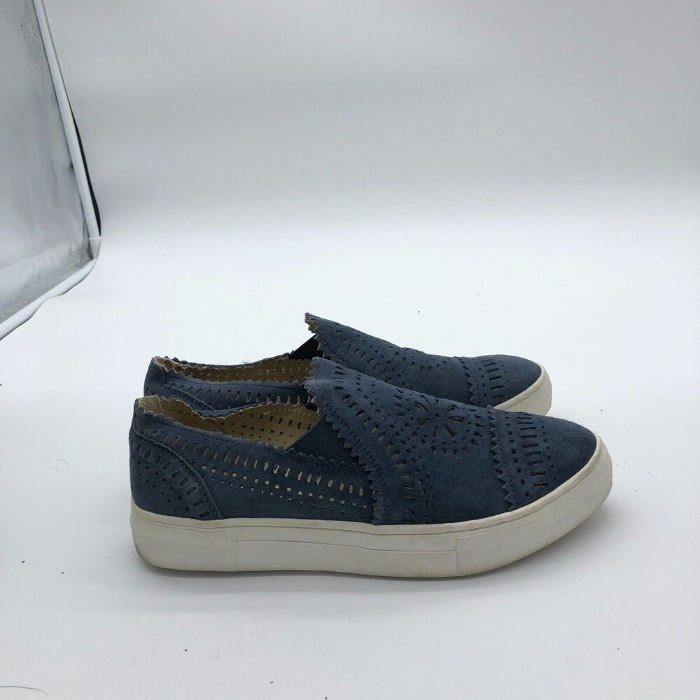 Seychelles Sneakers Shoes Womens 8.5 Blue Even Better Leather Slip On Laser Cut - Picture 1 of 8